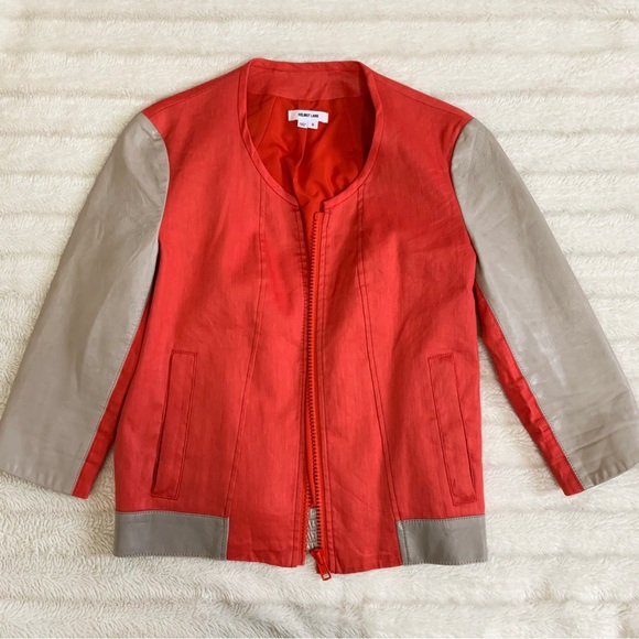 HELMUT LANG Red Linen Twill Bomber Jacket Sz S - Picture 4 of 8